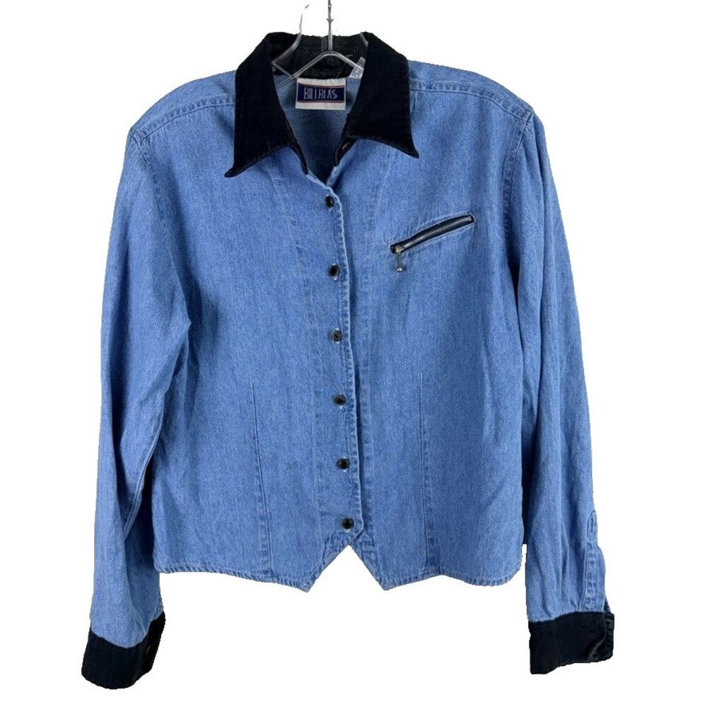 Vtg Y2K Bill Blass Denim Chambray Jacket Sz Medium 100% Cotton Blue Women Button